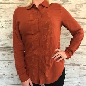 Pendleton rust embroidered button up long sleeve
